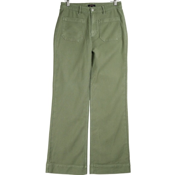 Quince Pants - Quince Womens Olive Green Wide Leg Utility Pants High Rise Cotton Blend Size 8